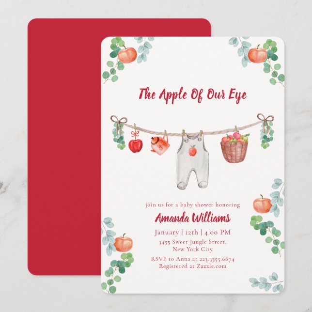 Invitación Manzana De Nuestros Ojos Ropa De Línea Botánica Ba (Anverso / Reverso)