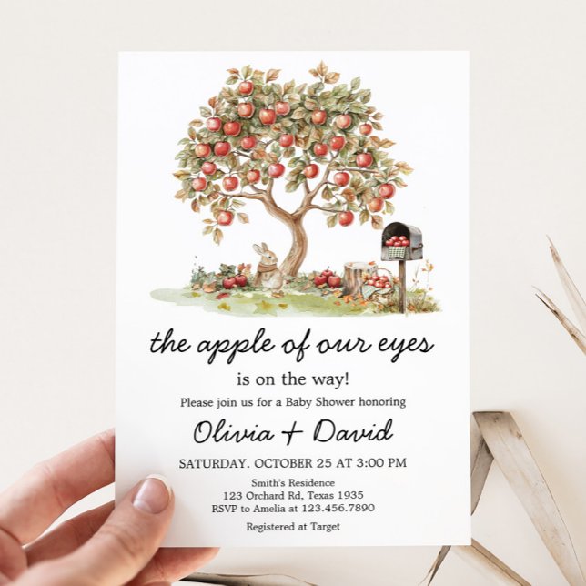 Invitación Manzana de otoño de nuestro Baby Shower de ojos (Apple of our Eyes Fall Apple Tree Baby Shower Invitation)