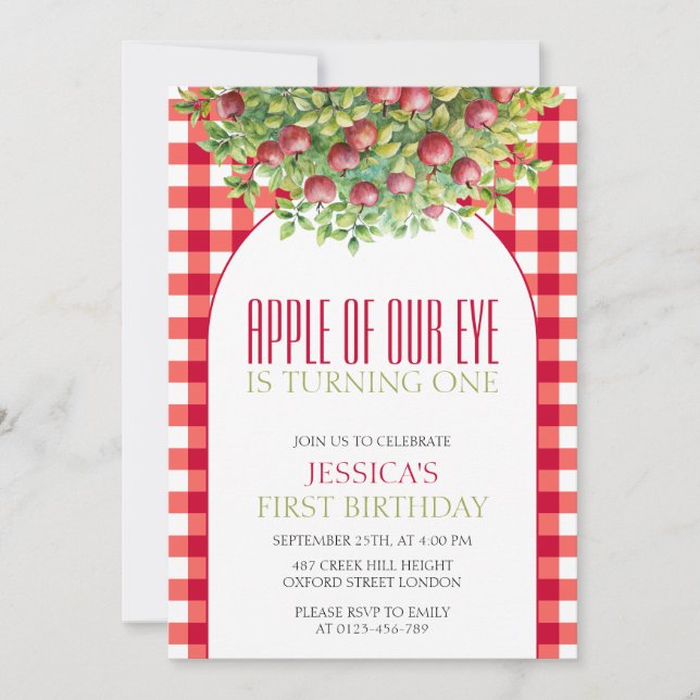 Invitación Manzana de otoño de nuestro ojo primer cumpleaños (Anverso)