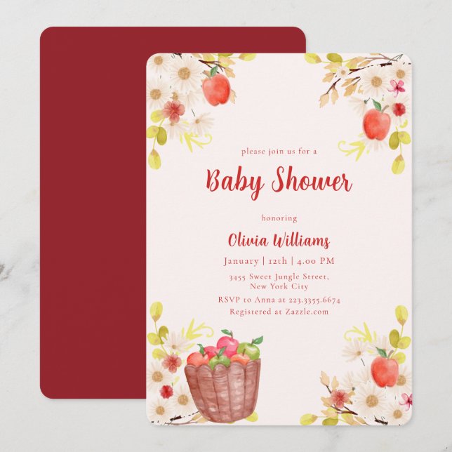 Invitación Manzana de Otoño Roja Fiesta de Bebé de Nuestro Oj (Anverso / Reverso)