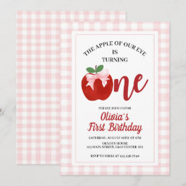 Invitación Manzana lazo rosa Coquette cumpleaños 1