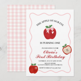Invitación Manzana lazo rosa Coquette cumpleaños 1