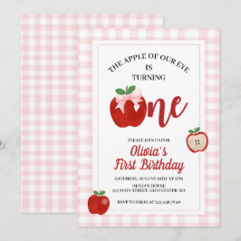 Invitación Manzana lazo rosa Coquette cumpleaños 1