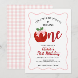 Invitación Manzana lazo rosa Coquette cumpleaños 1