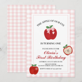 Invitación Manzana lazo rosa Coquette cumpleaños 1