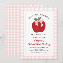 Invitación Manzana lazo rosa Coquette cumpleaños 1