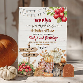 Invitación Manzanas rusticas, calabazas y baldes de heno cump