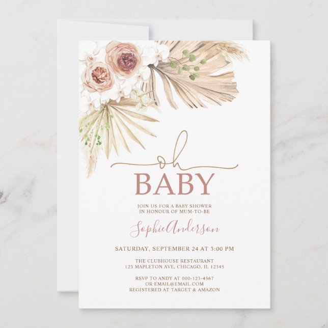 Invitación Manzanas secas del desierto Pampas Grass Boho Baby (Anverso)