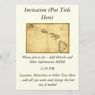 Invitación Mapa 1837 - islas hawaianas de Hawaii del vintage