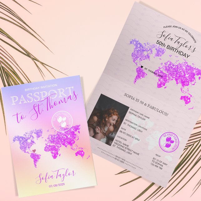 Invitación Mapa 50 del pasaporte de cumpleaños en la playa de (Subido por el creador)