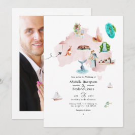 Invitación Mapa acuarela de la boda de destino de Australia