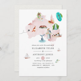 Invitación Mapa acuarela de la boda de destino de Australia