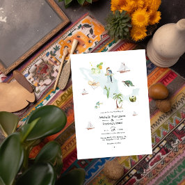 Invitación Mapa acuarela de la foto de la boda de destino en 