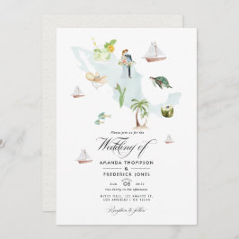Invitación Mapa acuarela de la foto de la boda de destino en 