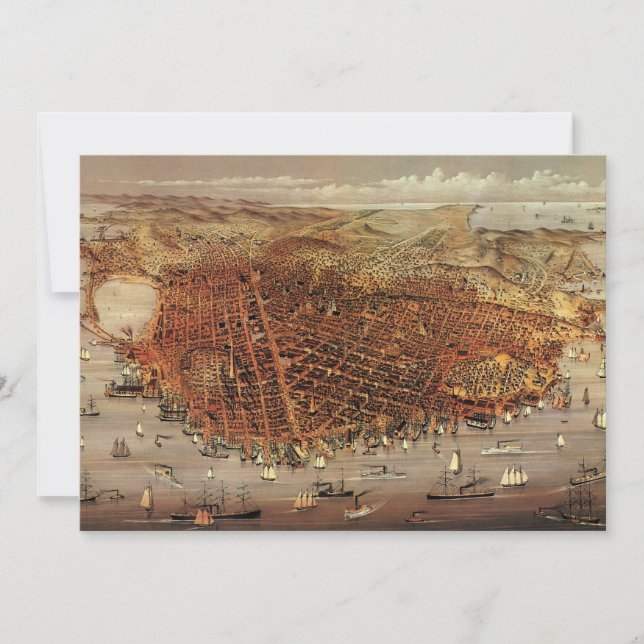 Invitación Mapa aéreo antiguo de San Francisco, California (Anverso)