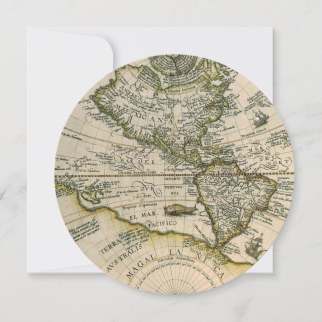 Invitación Mapa antiguo, 1596, América Sive Novus Orbis (Anverso)