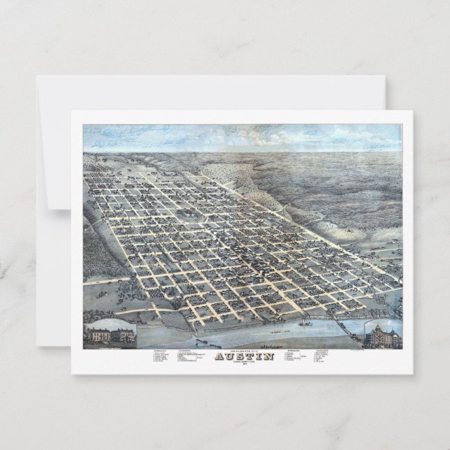 Invitación Mapa Antiguo Aéreo de la Ciudad de Austin, Texas d (Anverso)