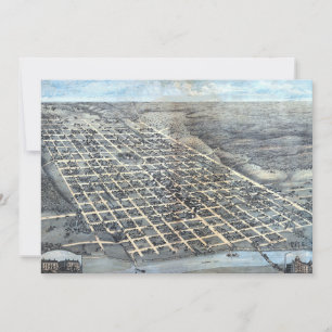 Invitación Mapa Antiguo Aéreo de la Ciudad de Austin, Texas d