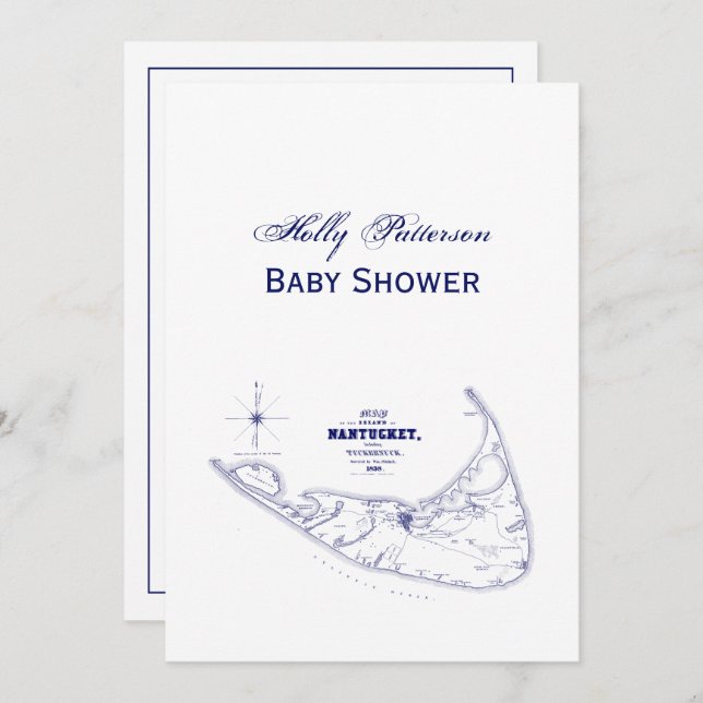 Invitación Mapa Antiguo de la Isla Nantucket MA Azul Marino (Anverso / Reverso)