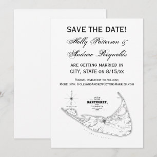 Invitación Mapa Antiguo de la Isla Nantucket MA Negro