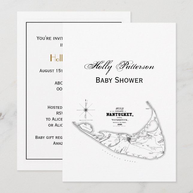 Invitación Mapa Antiguo de la Isla Nantucket MA Negro (Anverso / Reverso)