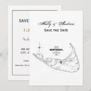 Invitación Mapa Antiguo de la Isla Nantucket MA Negro