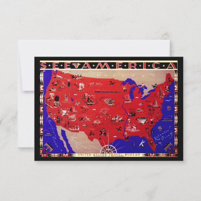 Invitación Mapa Antiguo de los Estados Unidos Cambio de Direc (Anverso)