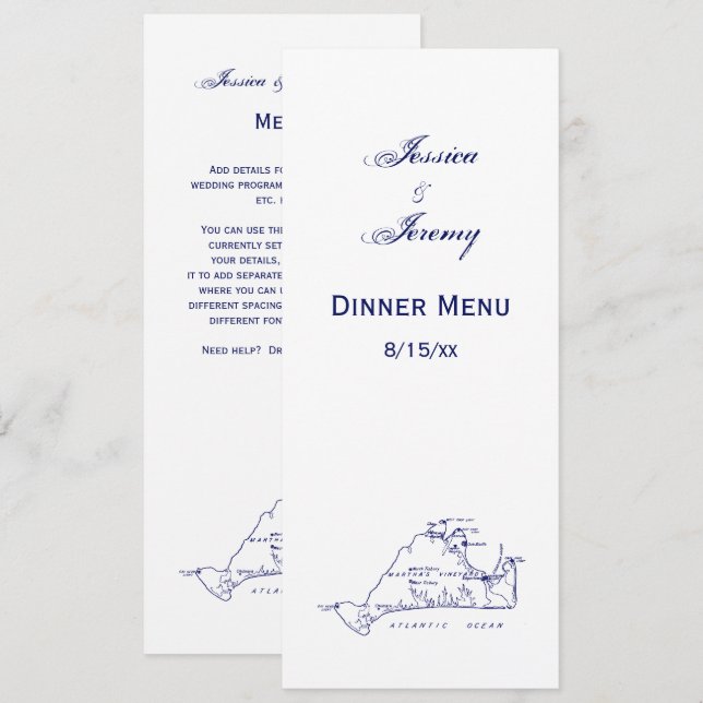 Invitación Mapa Antiguo de Martha's Vineyard #1 Azul Marino (Anverso / Reverso)