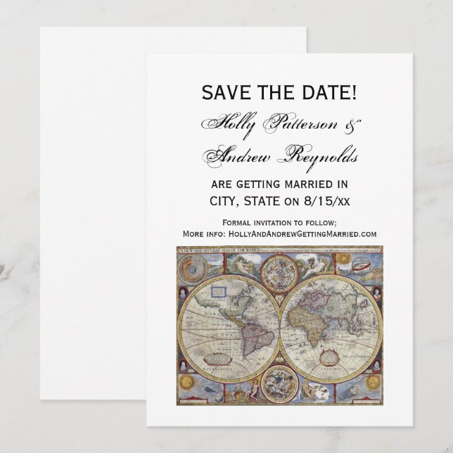 Invitación Mapa Antiguo del Mundo #3 Save the Date (Anverso / Reverso)
