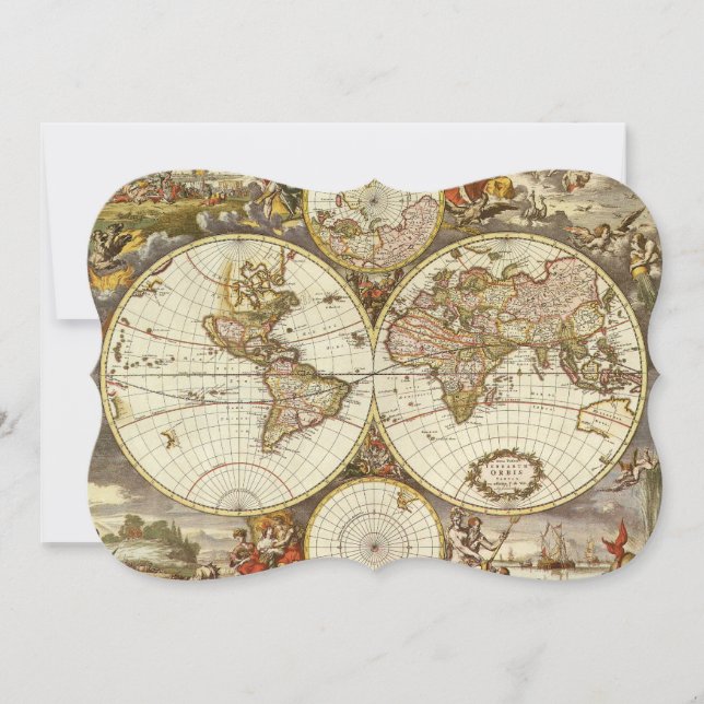 Invitación Mapa Antiguo del Mundo Antiguo de Frederick de Wit (Anverso)