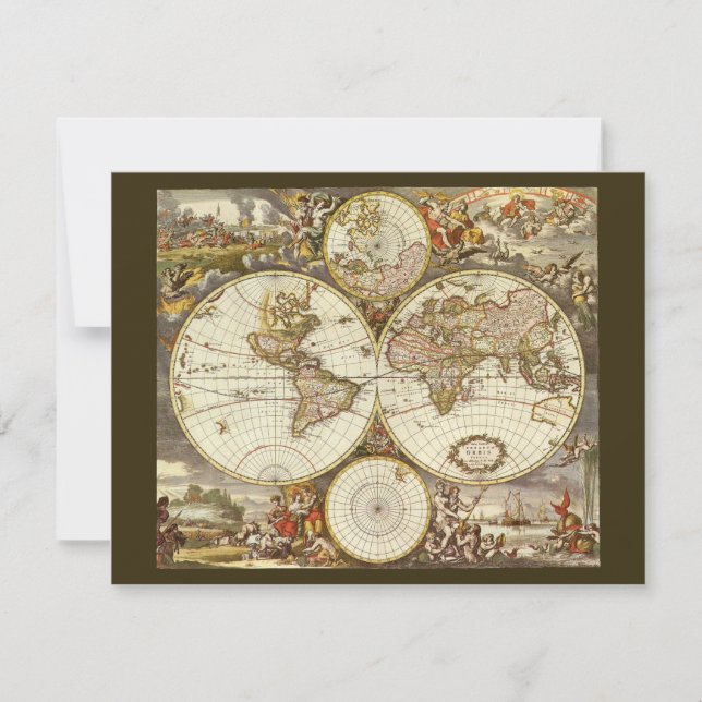 Invitación Mapa Antiguo del Mundo Antiguo de Frederick de Wit (Anverso)