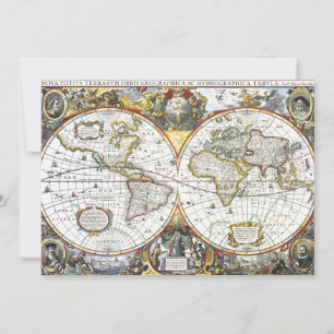 Invitación Mapa Antiguo del Mundo Antiguo de Hendrik Hondius,