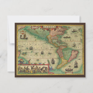 Invitación Mapa Antiguo del Mundo de las Américas por Hondius