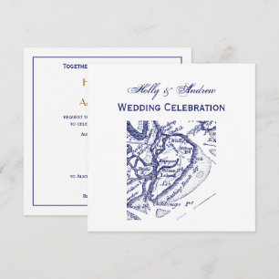 Invitación Mapa Antiguo Isla Hilton Head SC Azul Marino