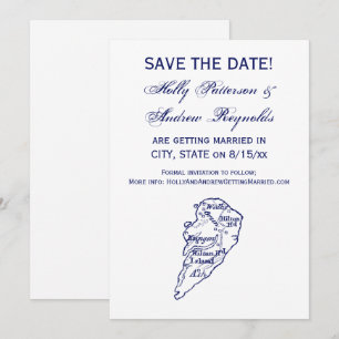 Invitación Mapa Antiguo Isla Hilton Head SC Azul Marino