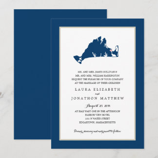 Invitación Mapa azul del viñedo EDGARTOWN Marthas| Boda