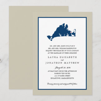 Invitación Mapa azul el | del viñedo de EDGARTOWN Marthas que