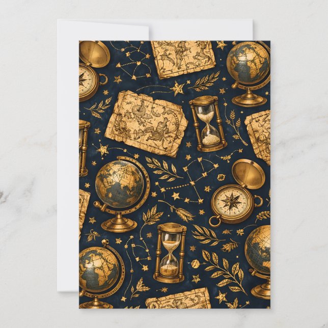 Invitación Mapa Celestial Vintage y Patrón de Astronomía (Anverso)