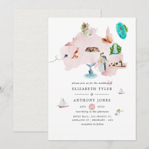 Invitación Mapa de acuarela de boda de destino en Australia