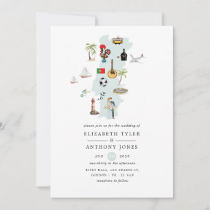 Invitación Mapa de acuarela de boda de destino en Portugal