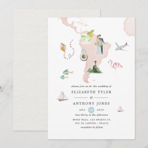 Invitación Mapa de Acuarela de Boda de Destino en Río