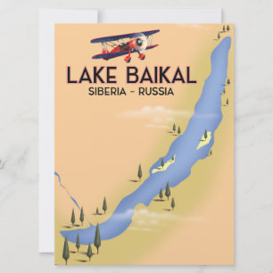 Invitación Mapa de afiches de viajes rusos en el lago Baikal 