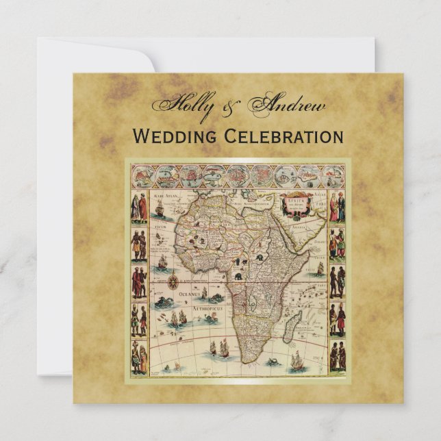 Invitación Mapa de África antigua Boda en problemas BG SQ (Anverso)