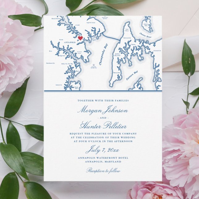 Invitación Mapa de Annapolis Maryland Boda elegante de la Mar (Subido por el creador)