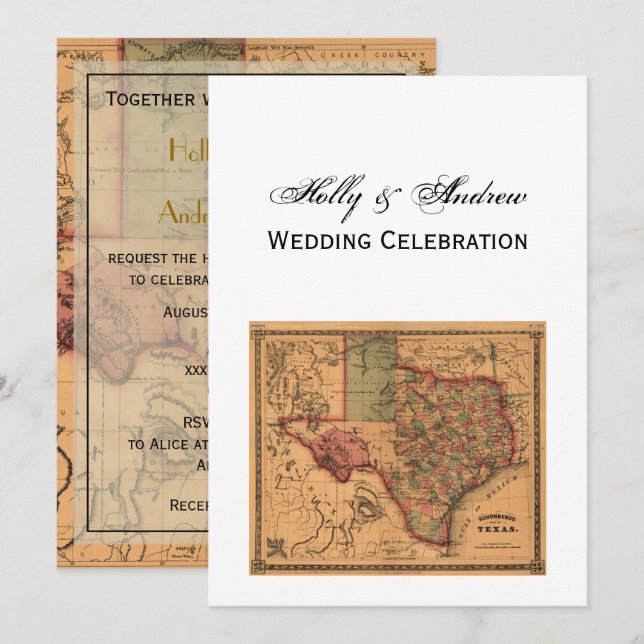 Invitación * Mapa de Antigüedades de Texas #1 (Anverso / Reverso)