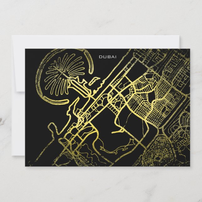 Invitación Mapa de arte de Dubai Gold Style  (Anverso)