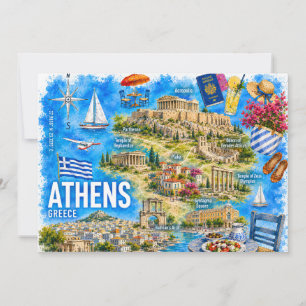 Invitación Mapa de Atenas Grecia Acrópolis Marca de Agua
