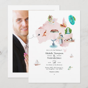 Invitación Mapa de Australia en acuarela para boda de destino