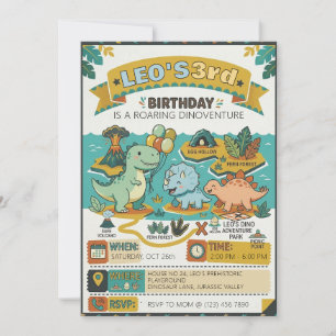 Invitación Mapa de Aventura de Dinosaurio Rugiente Fiesta de