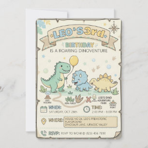 Invitación Mapa de aventura de dinosaurios vintage para cumpl